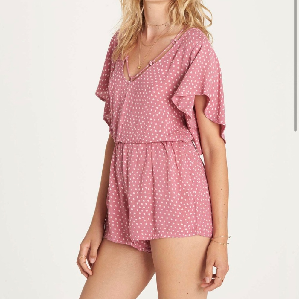 Billabong Short Sleeve Mauve Pink Polkadot Romper